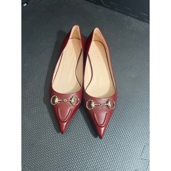 Gucci Erin Leather Horsebit Ballerina Flats Red Burgundy Womens 38.5 US 8.5 - Picture 2 of 11